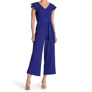 NWT Tahari Cobalt Blue Ruffle Sleeve V neck Jumpsuit